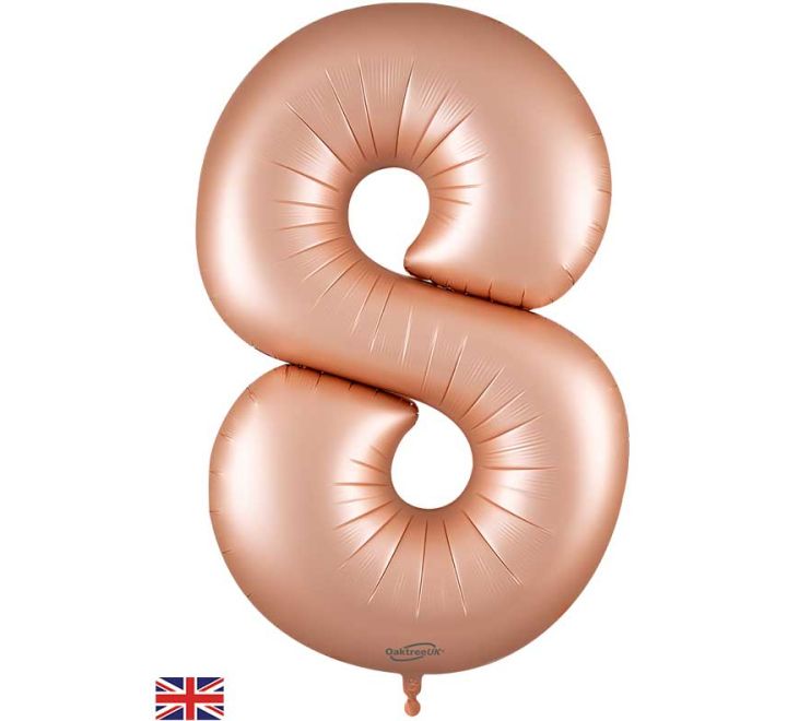 Oaktree 34in NUMBER 8 SATIN PASTEL ROSE JUMBO FOIL BALLOON