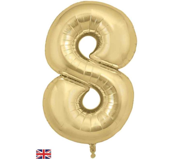 Oaktree 34in NUMBER 8 GOLD SILK JUMBO FOIL BALLOON