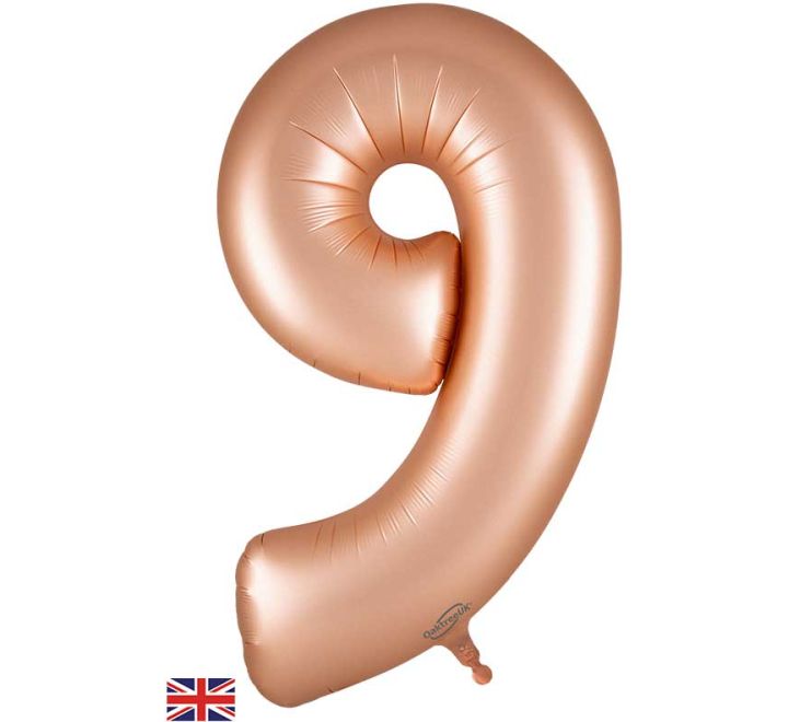 Oaktree 34in NUMBER 9 SATIN PASTEL ROSE JUMBO FOIL BALLOON