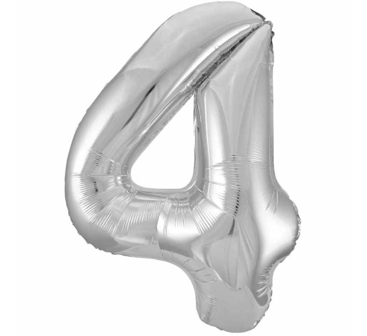 Unique 34in SILVER NUMBER 4 FOIL BALLOON
