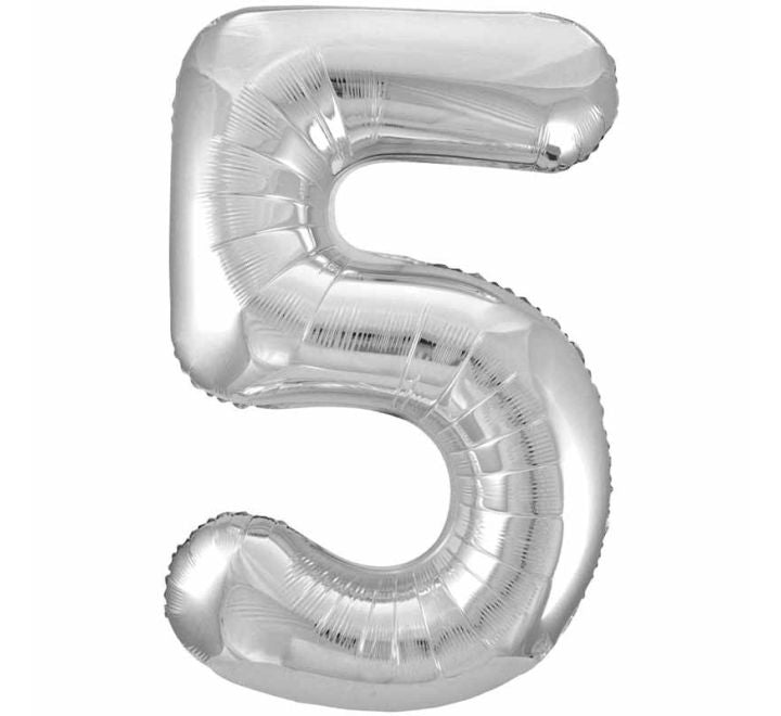 Unique 34in SILVER NUMBER 5 FOIL BALLOON