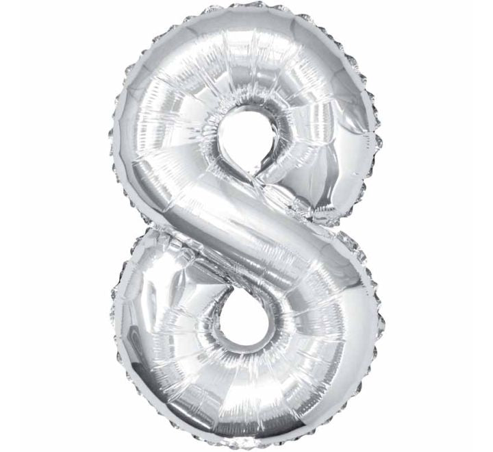 Unique 34in SILVER NUMBER 8 FOIL BALLOON