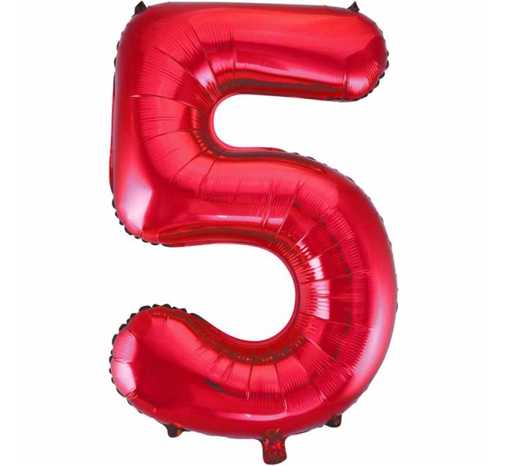 Unique 34in RED NUMBER 5 FOIL BALLOON