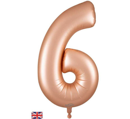 Oaktree 34in NUMBER 6 SATIN PASTEL ROSE JUMBO FOIL BALLOON