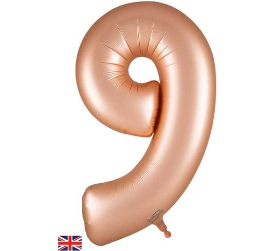 Oaktree 34in NUMBER 9 SATIN PASTEL ROSE JUMBO FOIL BALLOON