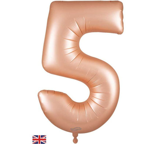 Oaktree 34in NUMBER 5 SATIN PASTEL ROSE JUMBO FOIL BALLOON