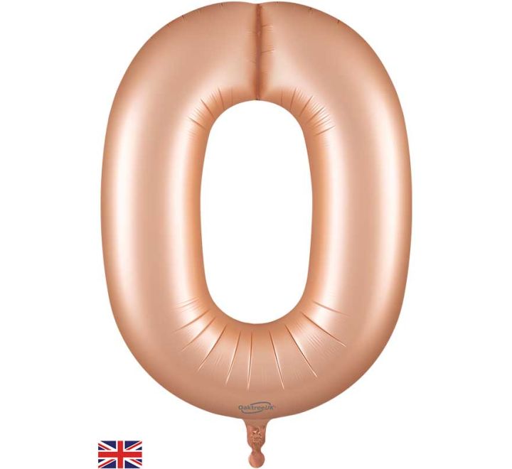 Oaktree 34in NUMBER 0 SATIN PASTEL ROSE JUMBO FOIL BALLOON