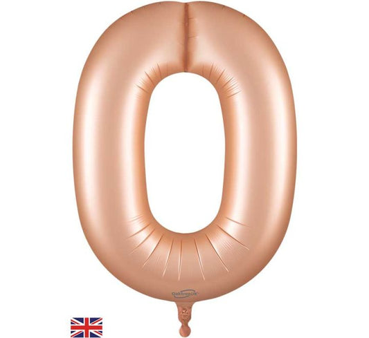Oaktree 34in NUMBER 0 SATIN PASTEL ROSE JUMBO FOIL BALLOON