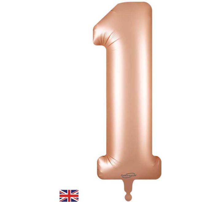 Oaktree 34in NUMBER 1 SATIN PASTEL ROSE JUMBO FOIL BALLOON