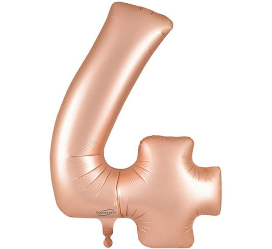 Oaktree 34in NUMBER 4 SATIN PASTEL ROSE JUMBO FOIL BALLOON