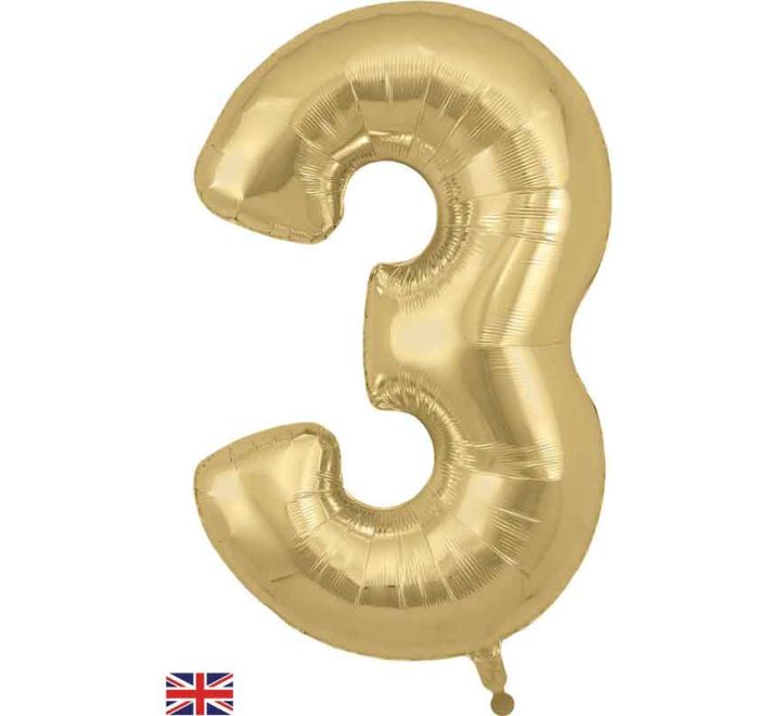 Oaktree 34in NUMBER 3 GOLD SILK JUMBO FOIL BALLOON