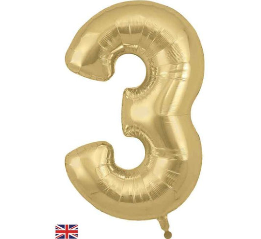 Oaktree 34in NUMBER 3 GOLD SILK JUMBO FOIL BALLOON