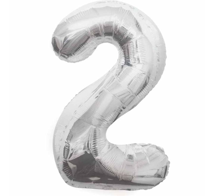 Unique 34in SILVER NUMBER 2 FOIL BALLOON