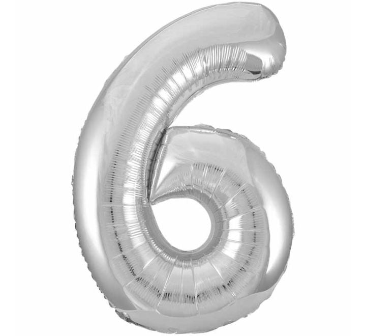 Unique 34in SILVER NUMBER 6 FOIL BALLOON