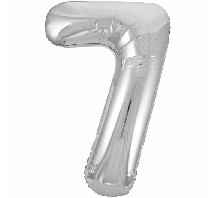 Unique 34in SILVER NUMBER 7 FOIL BALLOON
