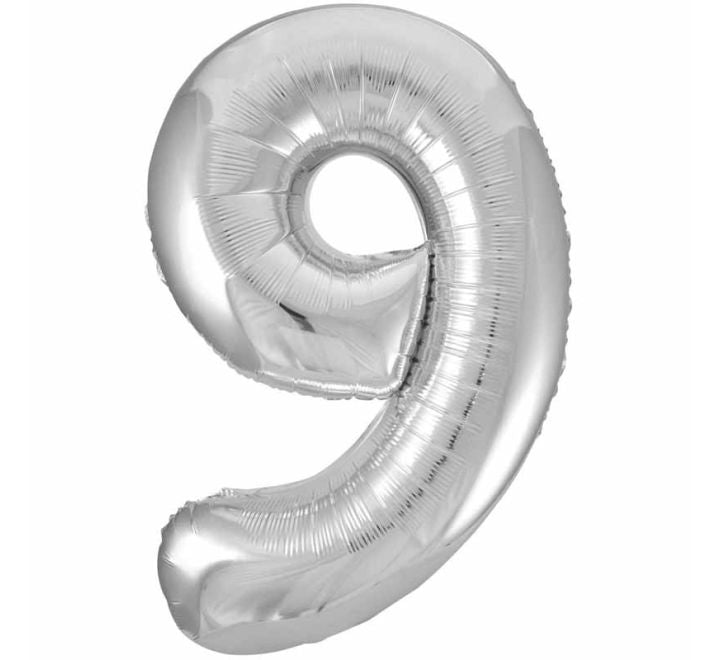 Unique 34in SILVER NUMBER 9 FOIL BALLOON