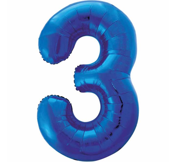 Unique 34in BLUE NUMBER 3 FOIL BALLOON