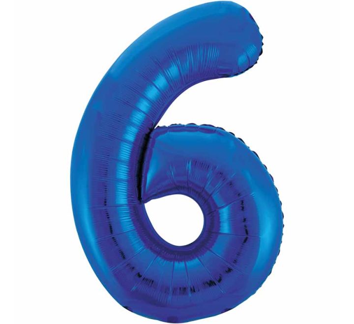 Unique 34in BLUE NUMBER 6 FOIL BALLOON
