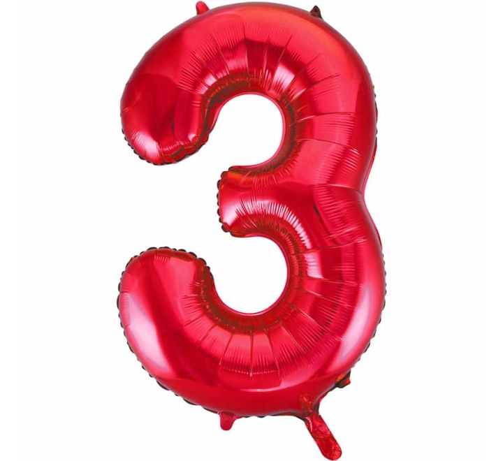 Unique 34in RED NUMBER 3 FOIL BALLOON