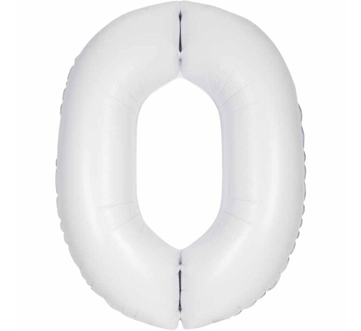 Unique 34in MATTE WHITE NUMBER 0 FOIL BALLOON