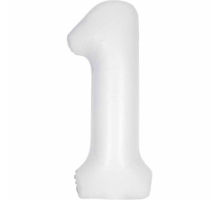 Unique 34in MATTE WHITE NUMBER 1 FOIL BALLOON