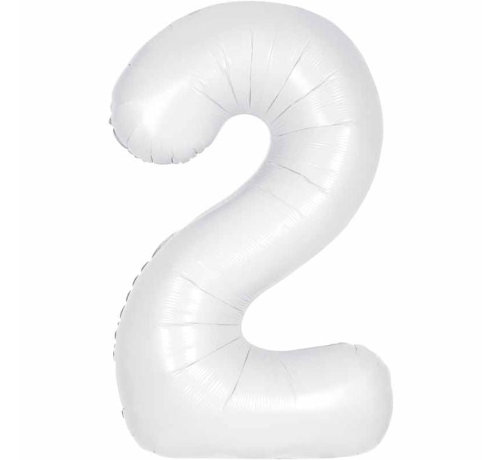 Unique 34in MATTE WHITE NUMBER 2 FOIL BALLOON l