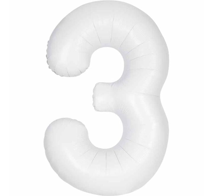 Unique 34in MATTE WHITE NUMBER 3 FOIL BALLOON