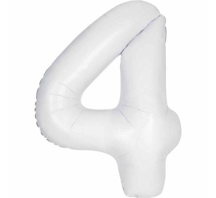 Unique 34in MATTE WHITE NUMBER 4 FOIL BALLOON