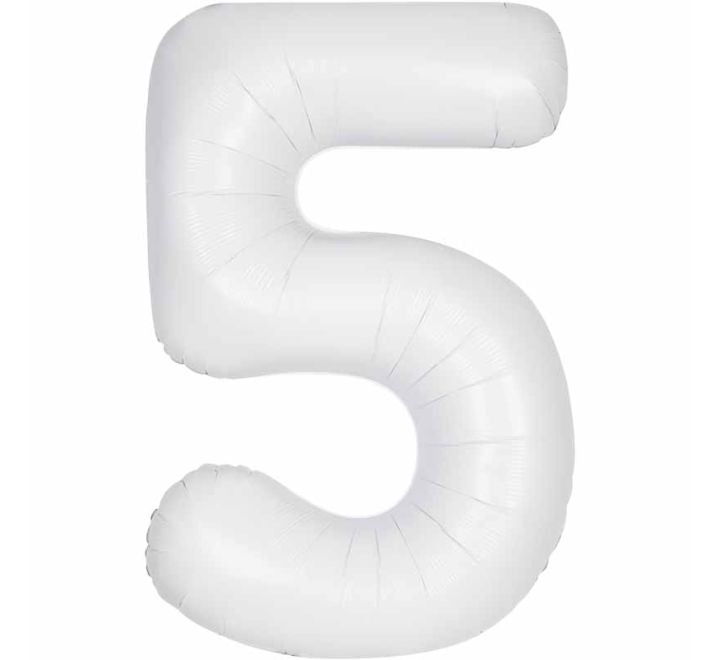 Unique 34in MATTE WHITE NUMBER 5 FOIL BALLOON