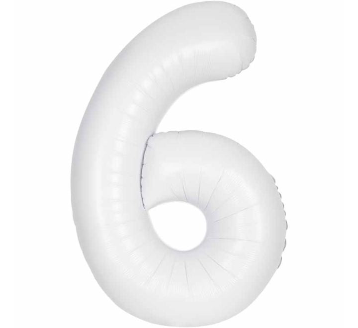Unique 34in MATTE WHITE NUMBER 6 FOIL BALLOON