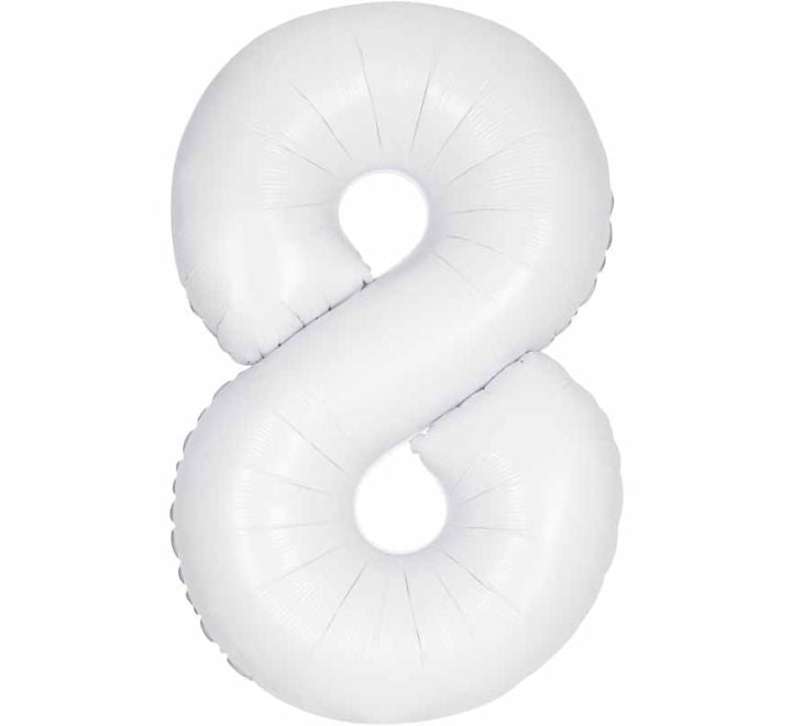 Unique 34in MATTE WHITE NUMBER 8 FOIL BALLOON