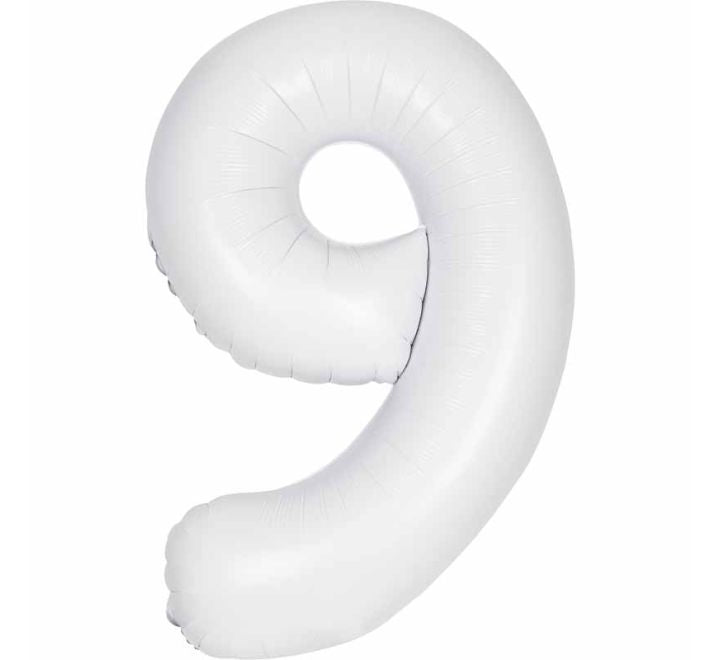 Unique 34in MATTE WHITE NUMBER 9 FOIL BALLOON